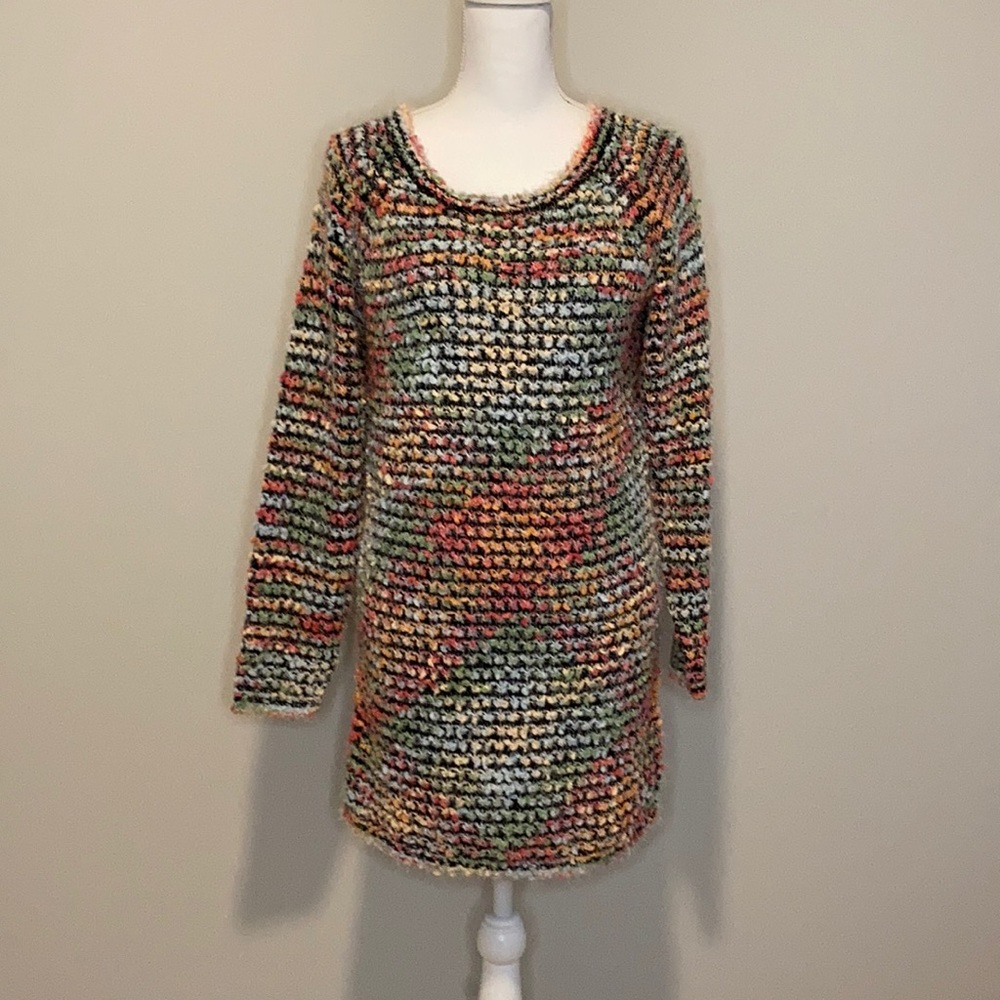 Multicolored Soft Popcorn Knit Sweater  Mini Dress